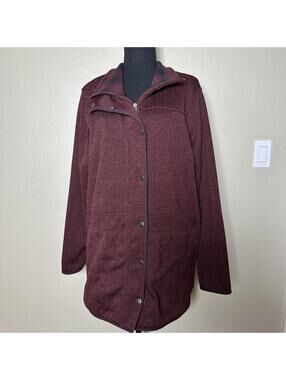Eddie Bauer Textured Fleece Jacket Snap Zip Mock Neck Relaxed Gorpcore Burgundy